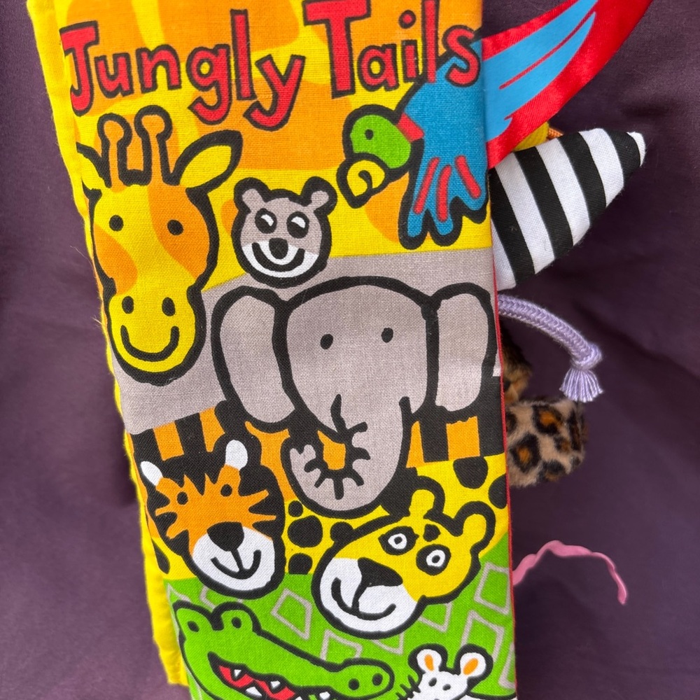 Jellycat JUNGLY TAILS Activity BOOK Crinkly RETIRED Colorful Sensory Soft Gift